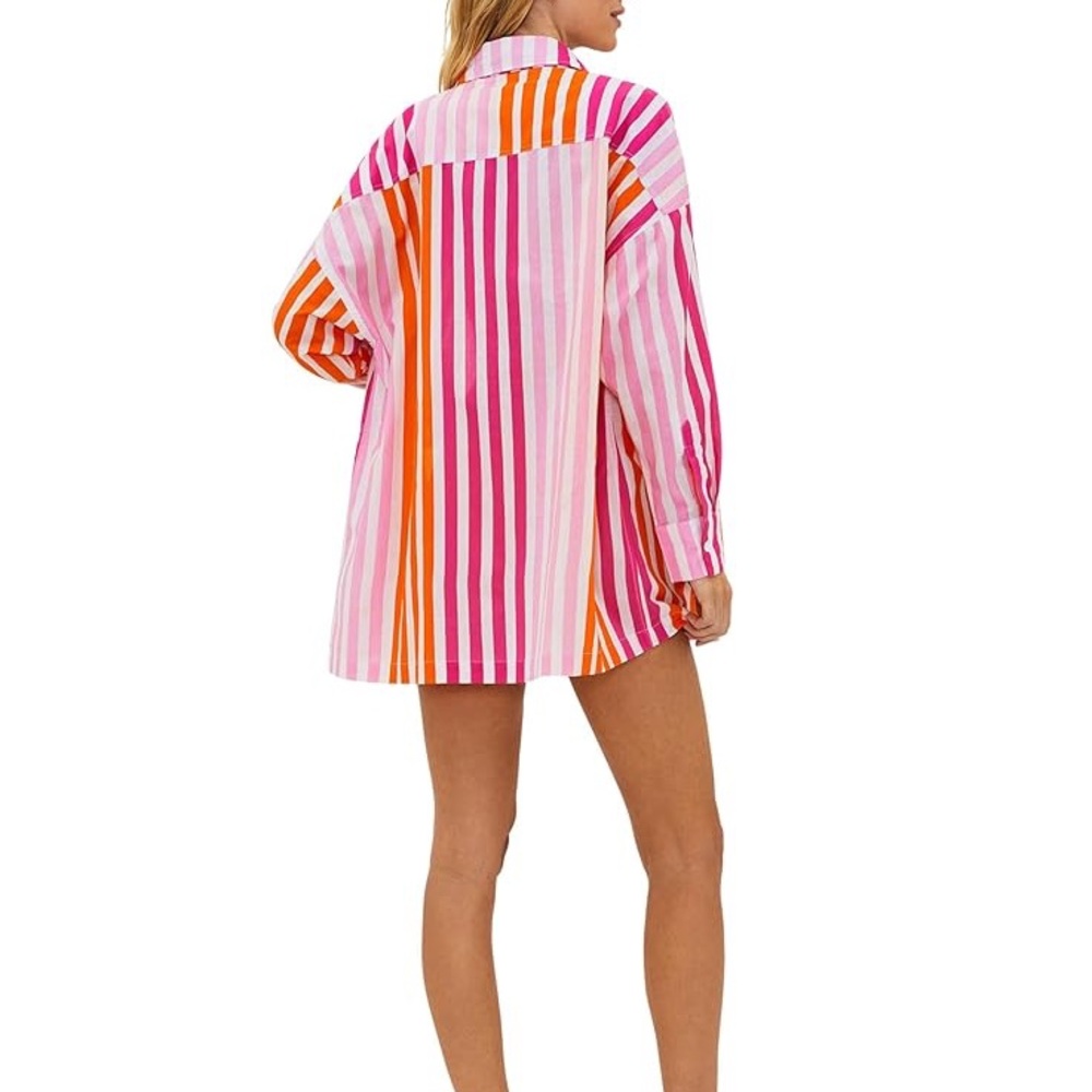 BEACH RIOT Alexa Stripe Long Sleeve Cover-Up Shirt Sunset Stripes Size L/XL - Picture 1 of 7